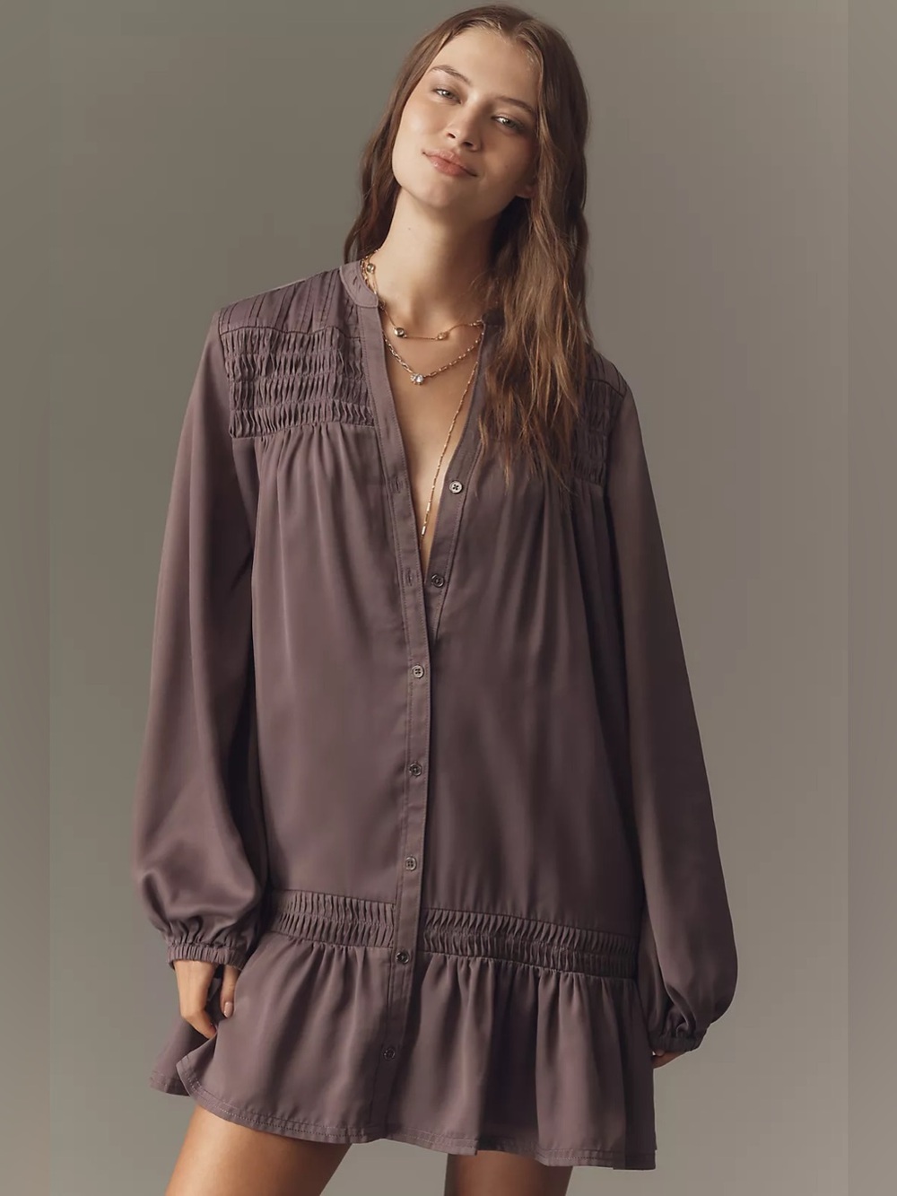 NWT Anthropologie Pilcro Long-Sleeve V-Neck Mini Shirt Dress